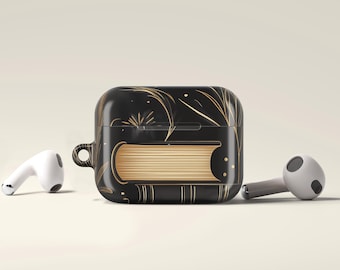 Book Lover AirPods Pro 2 Case, AirPods Pro 1 Case, AirPods 3 Case, AirPods 2 Case, AirPods 1 Case, Black Gold Book Airpod Case Reader 00306