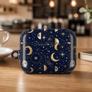 Moon Airpod Case Gen 1 2 3 4 Pro 1 2, Celestial Cloud Earbud Cover, Cute Gold Crescent Gift for Her, Birthday Dreamy Tech Gift 00480