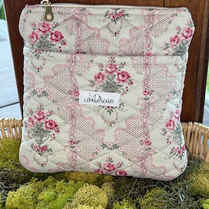 E Reader Booksleeve for Kindle or Books Quilted Romantic Rose Fabric  Storage Book Sleeve