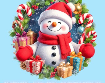 Merry Snowman PNG Emblem: High-Res Christmas Clipart for Crafts & Sublimation | Holiday Craft | Shirts, Mugs