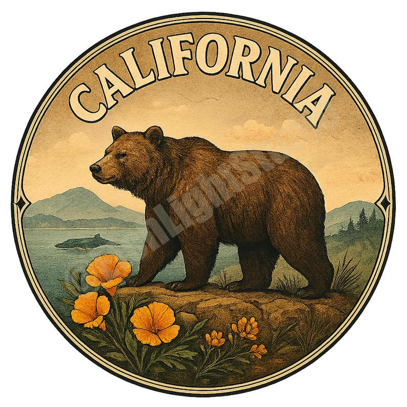 Vintage California Grizzly Bear Emblem | Digital PNG for Sublimation ...