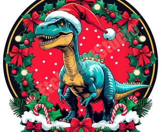 Emblema festivo del Spinosaurus: Dinosaurio festivo PNG divertido para sublimación, pegatinas y camisetas