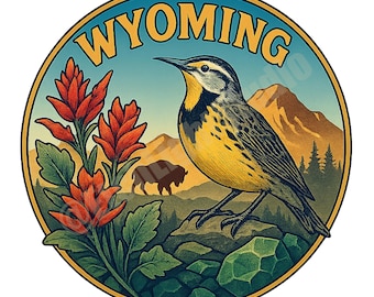 Emblema del estado de Wyoming PNG: Logotipo circular vintage (descarga digital)