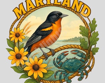 Maryland State Emblem PNG: Vintage Circle Logo (Digital Download)