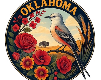 Oklahoma State Emblem PNG: Vintage Circle Logo, Sublimation Design (Digital Download)