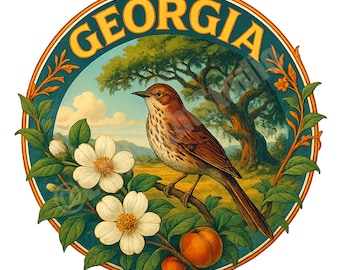 Georgia State Emblem PNG: Vintage Circle Logo, Sublimation Design (Digital Download)