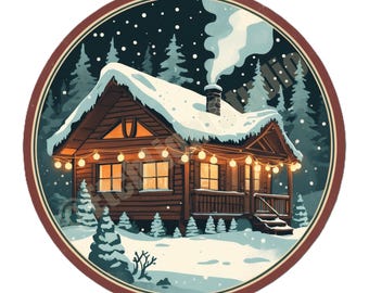 Winter Cabin PNG, Christmas Lodge Clipart, Holiday Illustration (Digital Download)