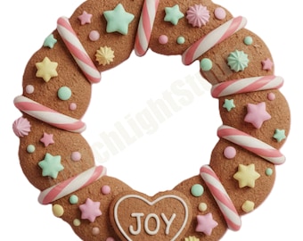Festive Gingerbread Cookie Wreath Christmas Design | Holiday Emblem PNG Digital Download