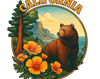 Vintage California State Emblem PNG: Sublimation/DTF Design (Digital Download)
