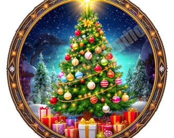 Majestic Christmas Tree Emblem PNG | Transparent Holiday Graphic for Sublimation, Cards, Stickers