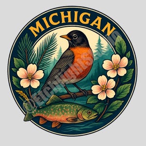 Michigan State Vintage Circle Emblem Logo PNG - Sublimation Design Digital Download