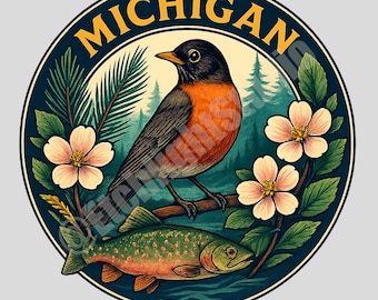Michigan State Vintage Circle Emblem Logo PNG - Sublimation Design Digital Download