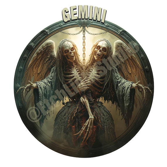 Eerie Gemini Zodiac Skull Art: Gothic Astrology Horror