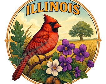 Illinois State Emblem PNG: Vintage Circle Logo (Digital Download)