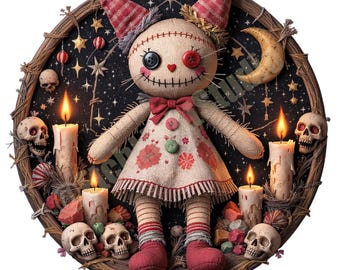 Vintage Voodoo Doll Emblem: Creepy Cute Occult Art (Digital Download)