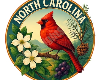 North Carolina State Emblem PNG: Vintage Circle Logo (Digital Download)