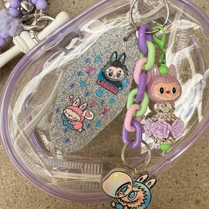 Labubu Bag Charm Keychain Inpired Pink Blue Glitter