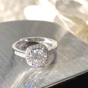 Princess Cut Simulated Diamond Moissanite Ring 18K Gold Plated Sterling Silver Adjustable Ring Dainty Engagement Ring Gift for Her