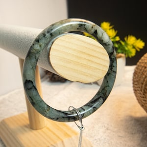 58mm Authentic Burmese Jade Bracelet – Hand-Carved Dark and Light Green Marble Pattern | Grade A Untreated Jadeite, Symbolizing Faith, charm