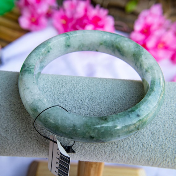 62mm Burmese Jade Bangle: Hand-carved Grade A Jadeite, Moss 