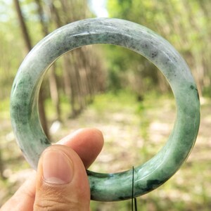 62mm “Moss-in-Snow” Gradient Green Natural Burmese Jadeite Bangle – Authentic Grade A Jade Bracelet for Luck, Prosperity & Balance Amulet