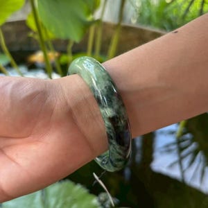 62mm Burmese Jadeite Bangle: Moss-in-Snow Amulet Bracelet