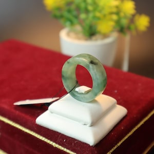 8 1/2US Authentic Burmese Jadeite Ring Apple Green Wide Band | Certified Grade A Natural Jade | Minor Defect Shown Heirloom Feng Shui Amulet