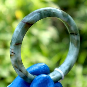 58mm Natural Burmese Jadeite Bangle – Marbled Apple Green & Forest Green with Golden Honeycomb Accents | Grade A Icy Jade Bracelet, Amulet