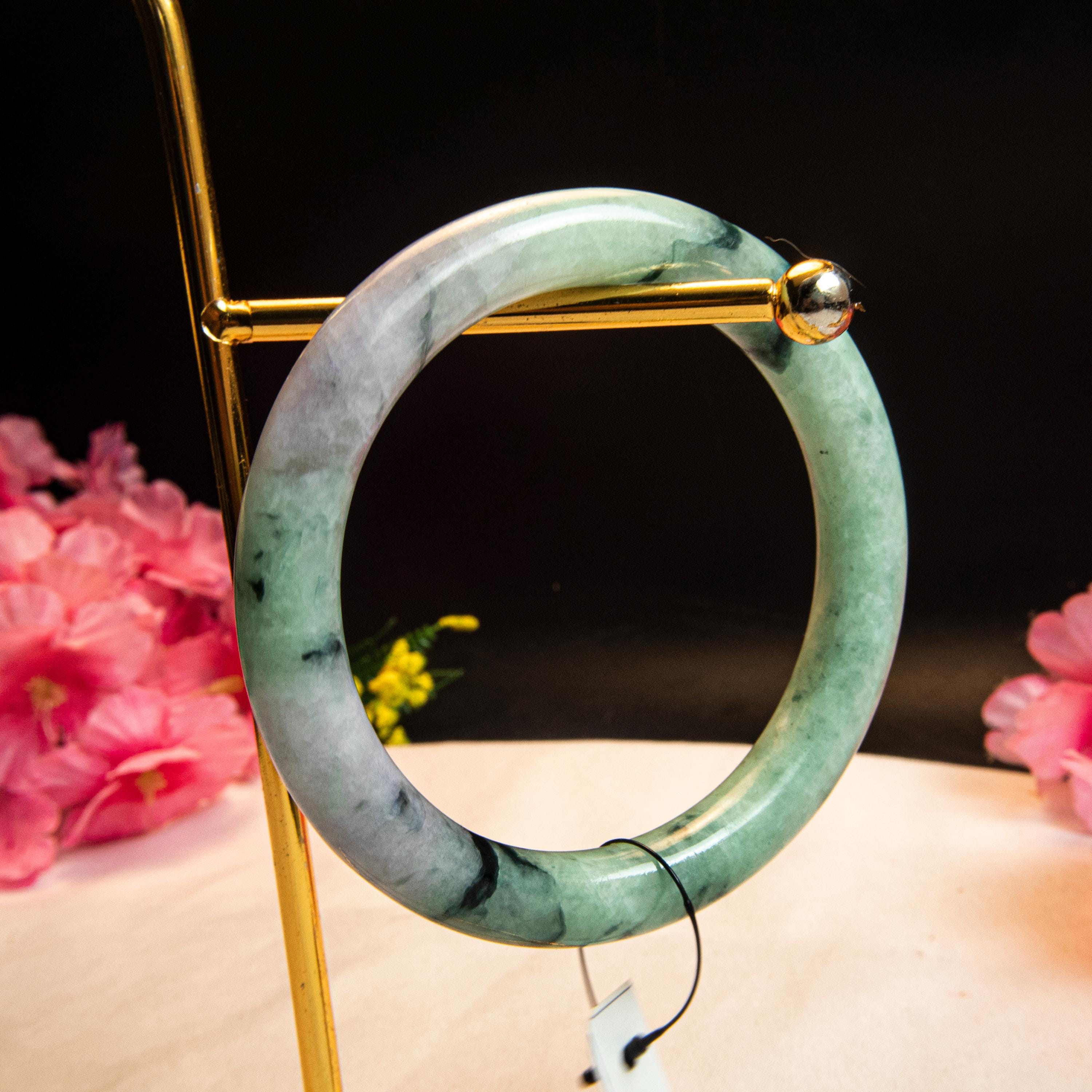 天然アップルグリーンビルマ翡翠バングル - 62 mmグレードA翡翠 - Etsy