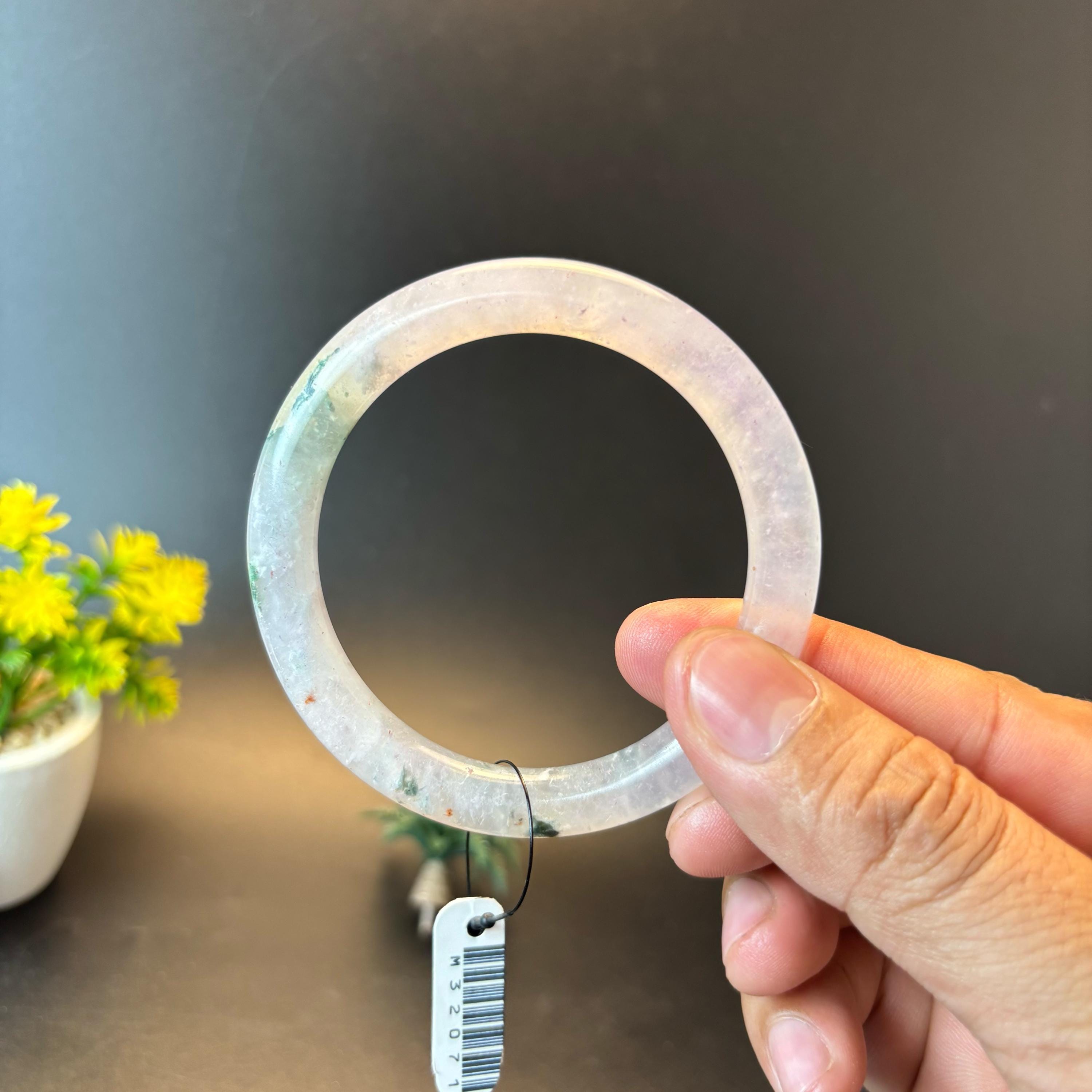 58mm ラベンダー翡翠バングル：グレードA ビルマ産翡翠ブレスレット 