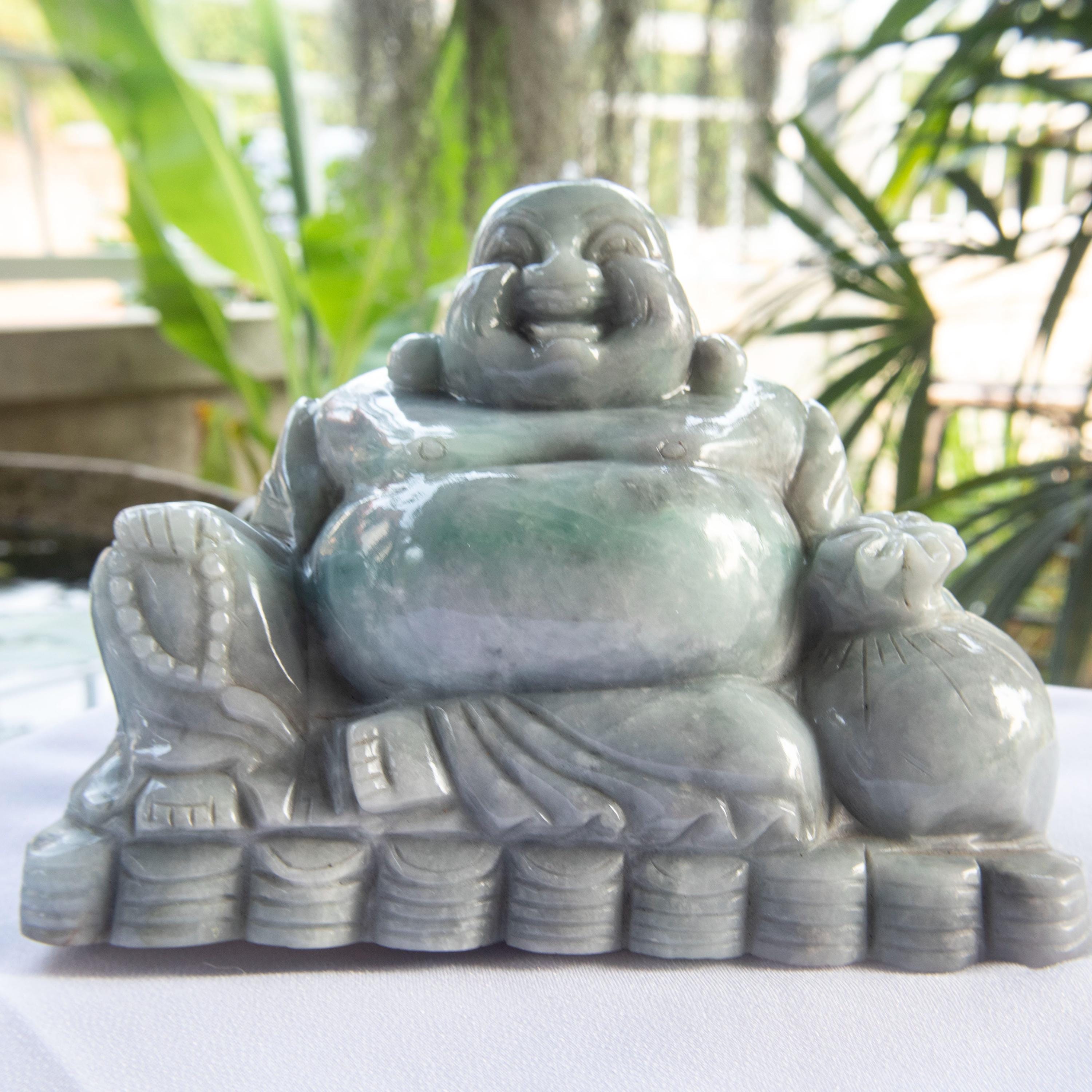 ホーム＆キッチン Etsy 装飾置物 日本 中国白御影石翡翠石彫刻笑い座っ 