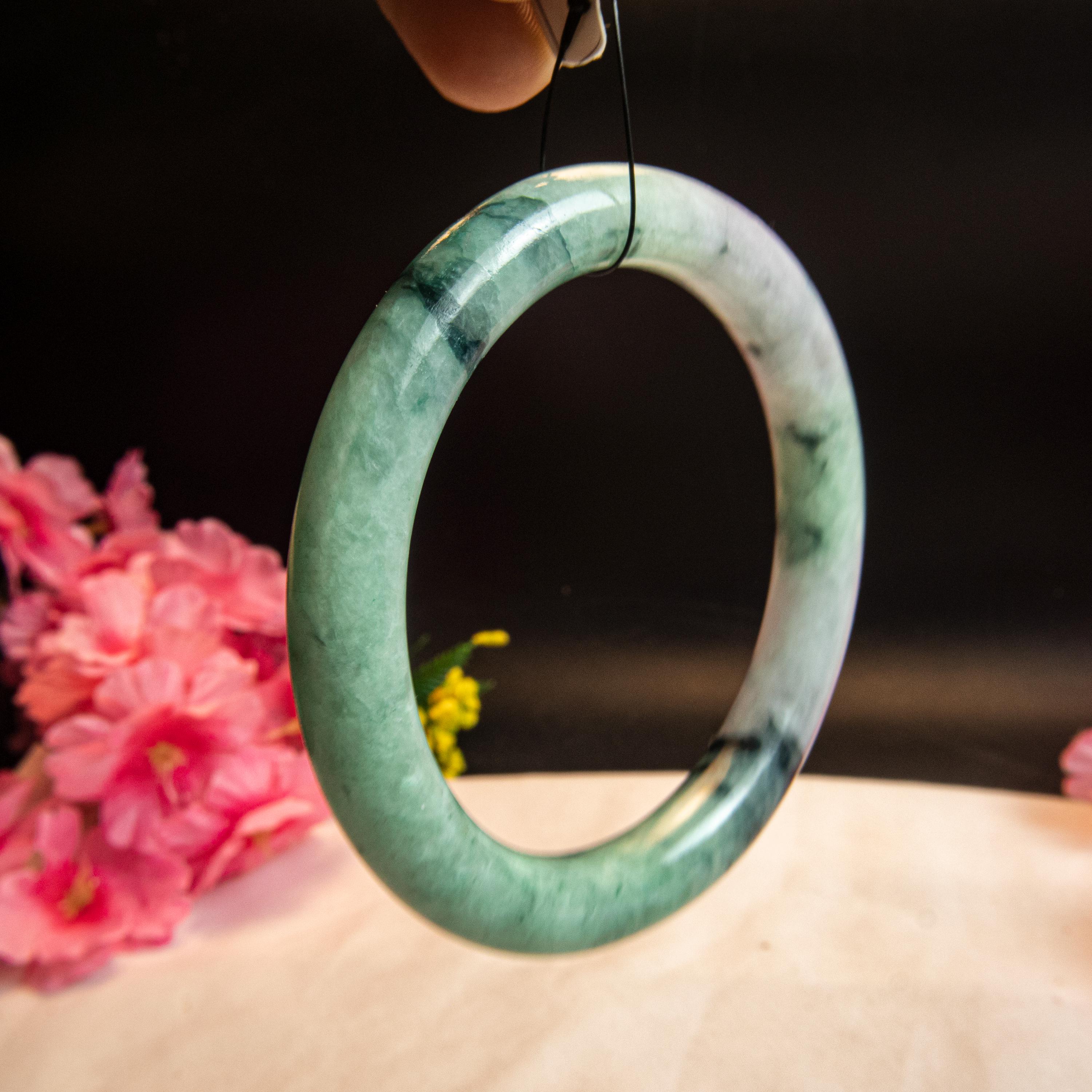 天然アップルグリーンビルマ翡翠バングル - 62 mmグレードA翡翠 - Etsy