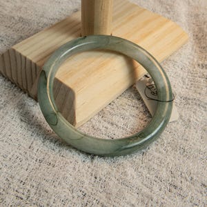 58mm Natural Burmese Jade Bangle – Grade A Translucent Light and Dark Green Marble | Prosperity, Healing & Positive Energy Bracelet Amulet