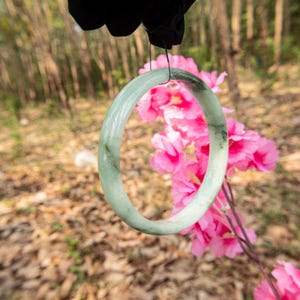 Rare 78mm Burmese Jade Bangle – Grade A Natural Jadeite Bracelet | Light & Forest Green Snow Moss Pattern | Amulet Luck Prosperity Luxu