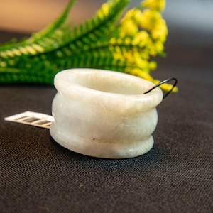 9USNatural Grade A Burmese Jade Ring – Ice White Jadeite with Subtle Green Hues | Handcrafted Spiritual & Elegant Jewelry, Amulet Luck Stone