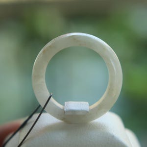 8US Authentic Burmese Jade Ring – Natural Grade A Milky White Jade with Moss in Snow Veining | Handcrafted, Polished Jadeite Jewelry Amulet