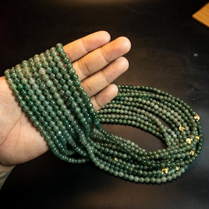 25&quot; Genuine Strand of 7mm Grade A Natural Burmese Jadeite Beads – Hand-Polished Translucent Rich Green Jadeite for Spiritual Jewelry, Malas