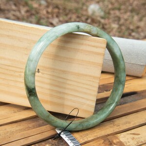 Rare 77mm Burmese Jade Bangle –Grade A Natural Jadeite bracelet | Light & Forest Green Snow Moss Pattern | Symbol of Prosperity Protection