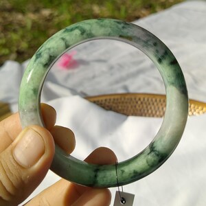 62mm Lavender & Green “Moss-in-Snow” Burmese Natural Jadeite Bangle–Grade A Translucent Jade Bracelet for Prosperity, Luck Spiritual Harmony