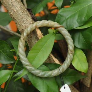 59MM Natural Grade A Burmese Jadeite Jade Bangle– Hand-Carved Twisted Rope Design in Vibrant Green and Honey Yellow | Symbol of Growth, Luck