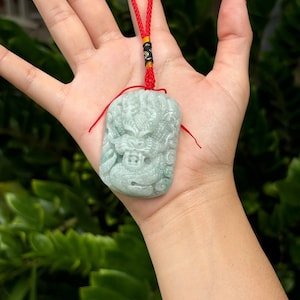 37MM Hand-Carved Dragon Jadeite Jade Necklace – Natural Burmese Jadeite (Grade A) | Light Green Gemstone Pendant for Protection & Fortune