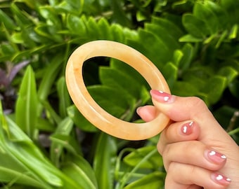 61 mm Honig Jade Armreif: Burmesisches Jadeit Armband, Wohlstand Amulett