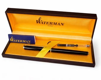 Penna stilografica Waterman Laureat vintage: lacca nera, finiture dorate, pennino fine