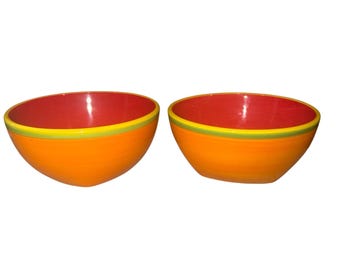 Dansk Caribe Orange Rot Handbemalte Schalen 6 Zoll 2er Set Bunt