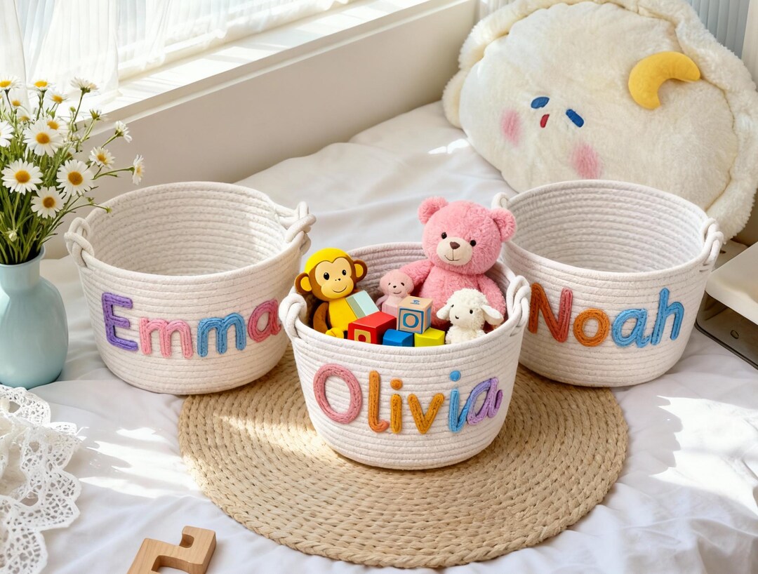 Toy Rope Baby Personalized Cotton Rope Baby Basket - Handmade Shower Gift Custom Name ...