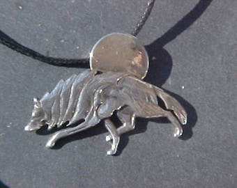 Wolf and Full Moon PENDANT KAM Design in Sterling Silver FREE U S Shipping