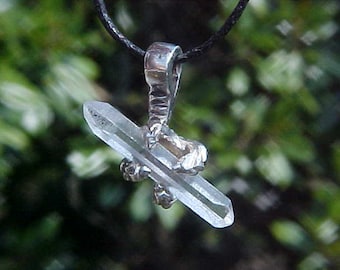 Double Terminated QUARTZ CRYSTAL Set in Baby Dragon claw pendant  number 1 in sterling silver Free US Shipping