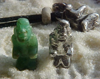 SHAMAN Pre-columbian Olmec burial figure bead reproduction pendant in Sterling Silver on cord with genuine bead PPC4