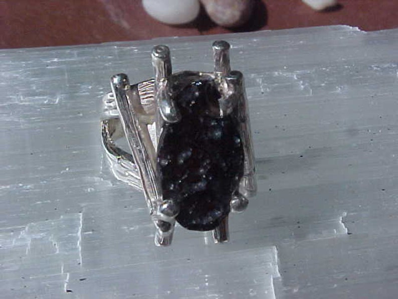 TEKTITE METEOR Origin Indochinite variety in KAM Custom Sterling Silver Twig Ring image 1