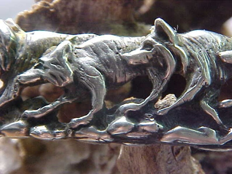 WOLF Bracelet RUNNlNG with the PACK cuff in sterling silver SMAll Size Complimentary US Shipping